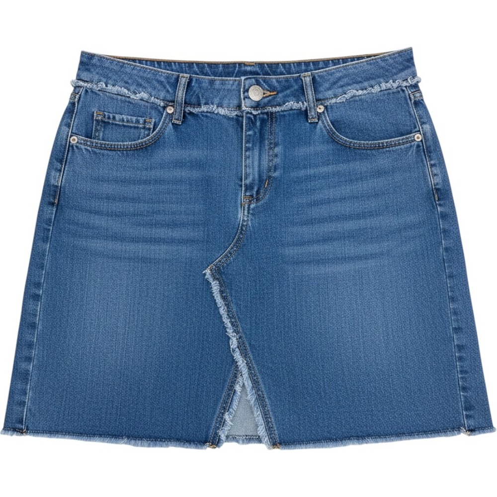 Loft Womens Mini Skirt 0 Mid-Rise Raw Waist Fringe Blue Denim‎ Y2K Casual